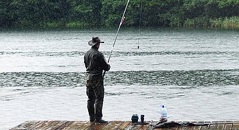 Angler an der Donau Ein Angler versucht frühmorgens sein Glück an der Donau.